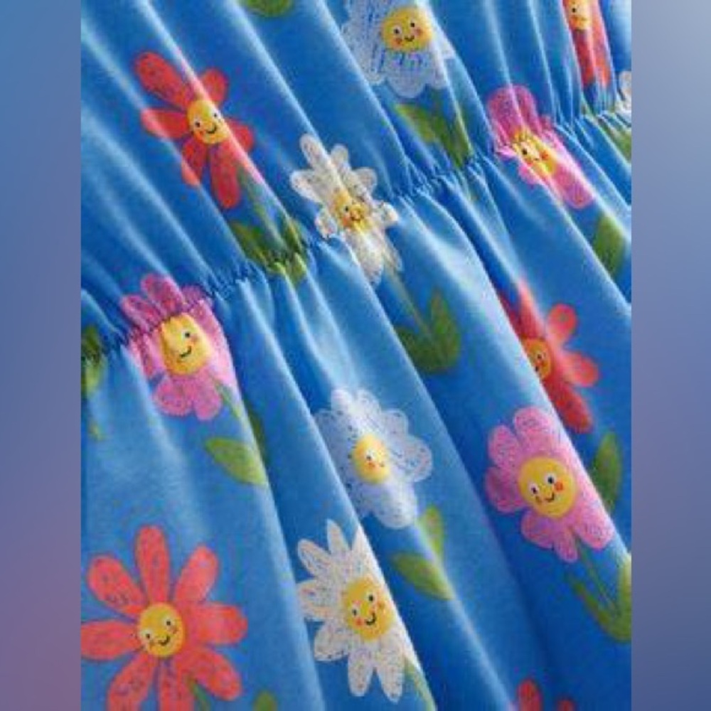 Mini Boden Penzance Blue Flower Daisies Frill Sleeve Jersey Dress Size 2-3Y - Picture 7 of 7